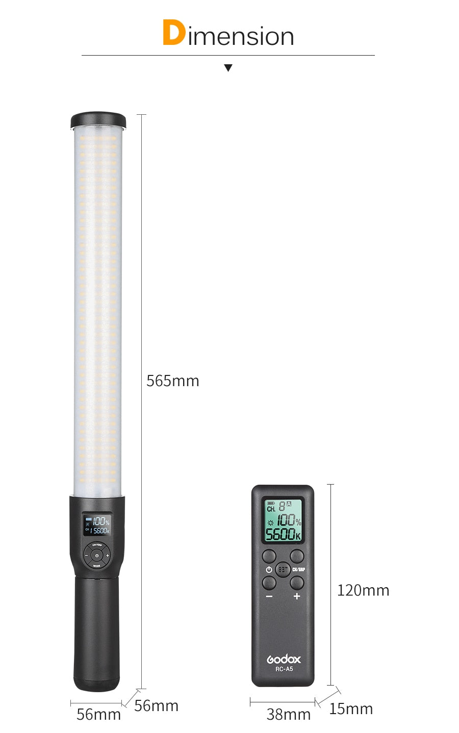 Godox LC500 3300K-5600K Adjustable Handle LED Light Stick Built-in lithiunm Battery+Remote control+AC Power Charger