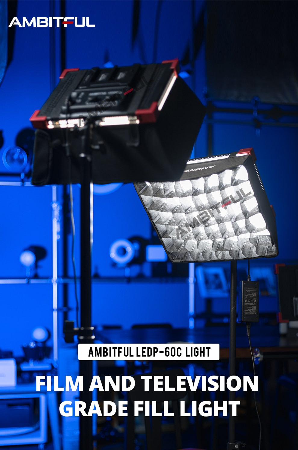 AMBITFUL LEDP60C Ultra-thin 60W 3200-5600k LED Lamp Video Light Panel Lamp for Video Beauty Tiktok Youtube Live