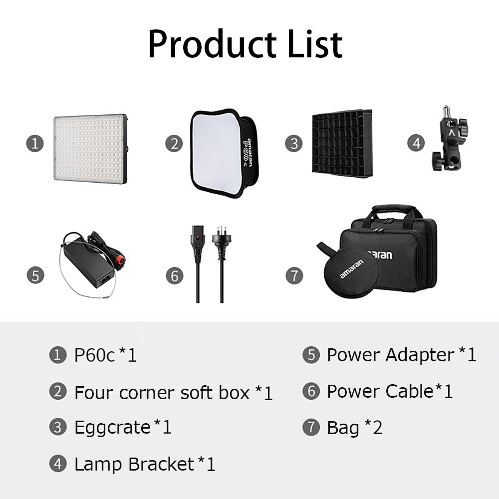 Aputure Amaran P60c RGBWW Full-color P60x Bi-color LED Panel Photography Light 2500K-7500K Suitable Sidus Link App