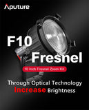 Aputure F10 Fresnel For LS 600d Pro Fresnel Zoom Lens Photography Fill Light Spotlight for Youtube Live Photography Studio