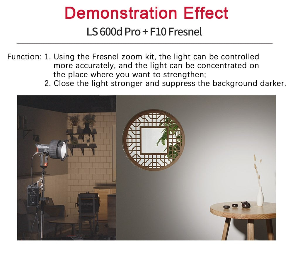 Aputure F10 Fresnel For LS 600d Pro Fresnel Zoom Lens Photography Fill Light Spotlight for Youtube Live Photography Studio