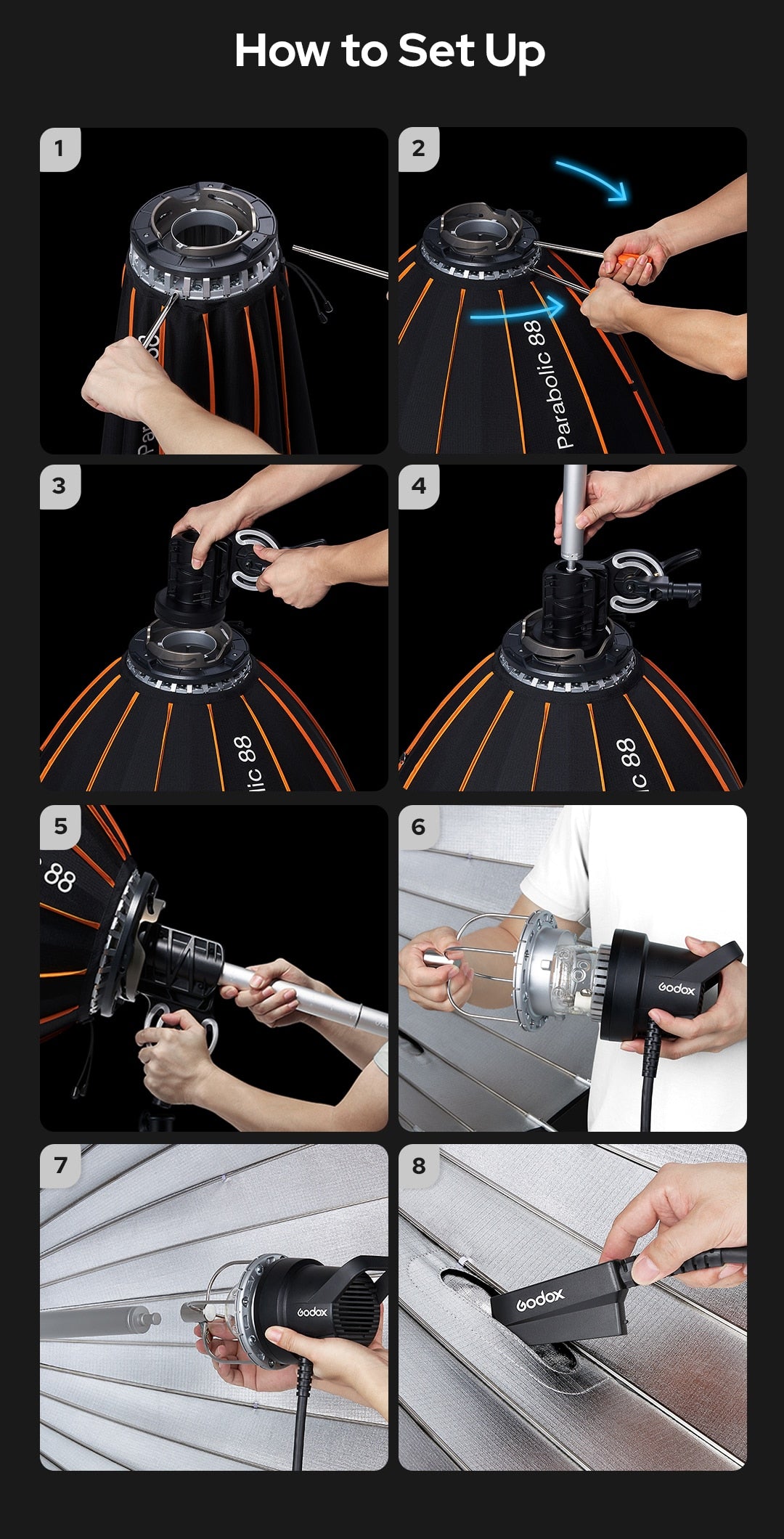 Godox P68 P88 P128 P158 KIT Parabolic 68 88 128 158 Ture Parabolic Softbox Light Focusing System Softbox Kit