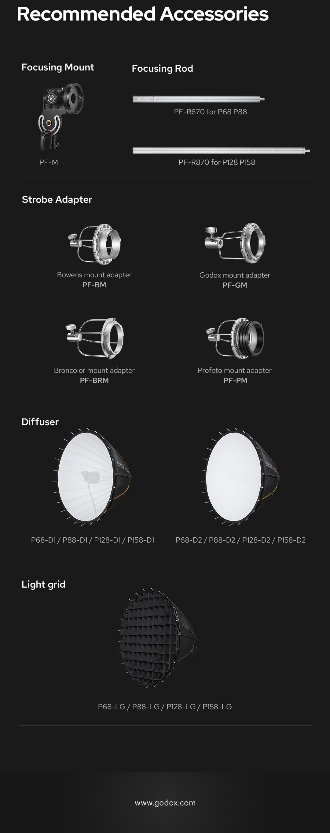 Godox P68 P88 P128 P158 KIT Parabolic 68 88 128 158 Ture Parabolic Softbox Light Focusing System Softbox Kit