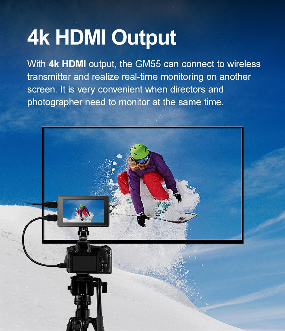 Godox GM55 4K Monitor 5.5 Inch DSLR 3D LUT Touch Screen IPS FHD 1920x1080 Video 4K HDMI Field Monitor Dslr PK FEELWORLD F6 PLUS