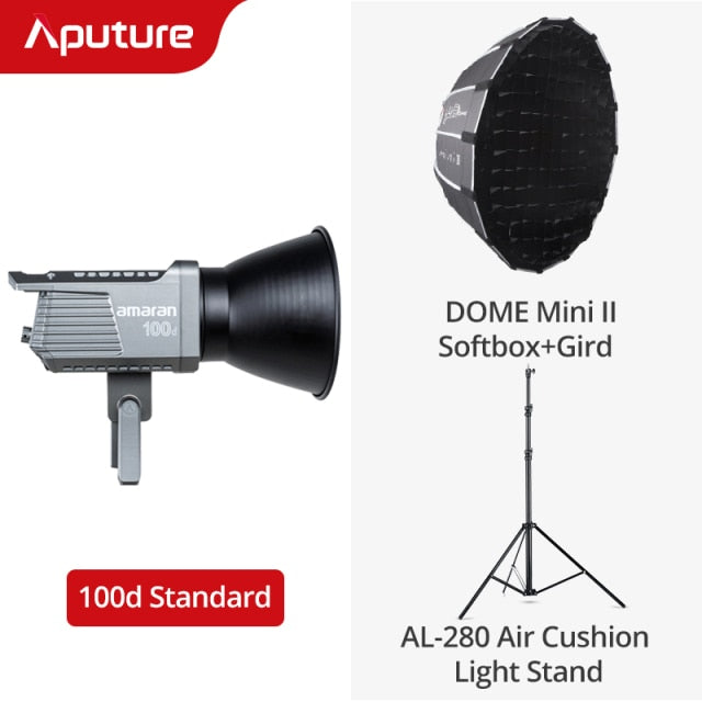 Aputure Amaran 100D 200D LED Video 130W CRI95+ TLCI96+ 39,500 lux@1m Bluetooth App Control 8 Lighting Effects DC/AC Power Supply