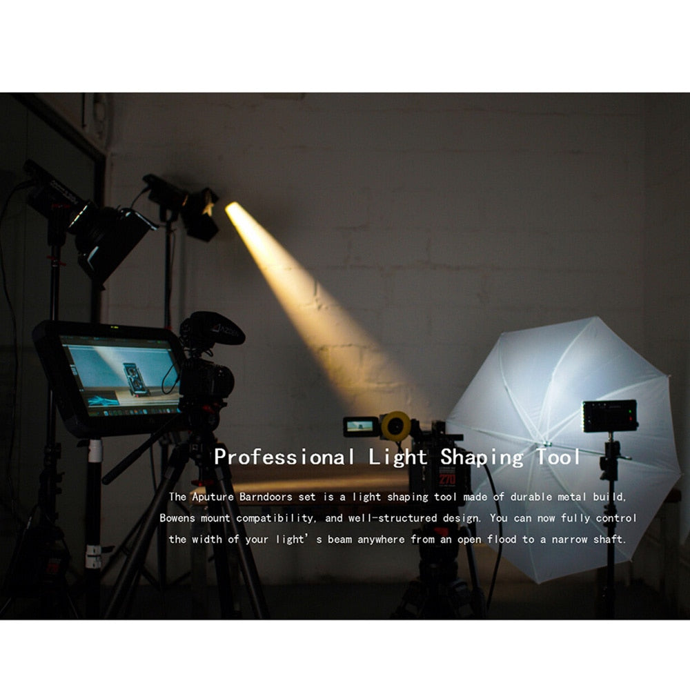 Aputure 4-leaf Design Barndoor Standard 7-inch Bowens Mount Barn Door for Aputure LS COB 120T 120D 120D II 300D LED Video Light