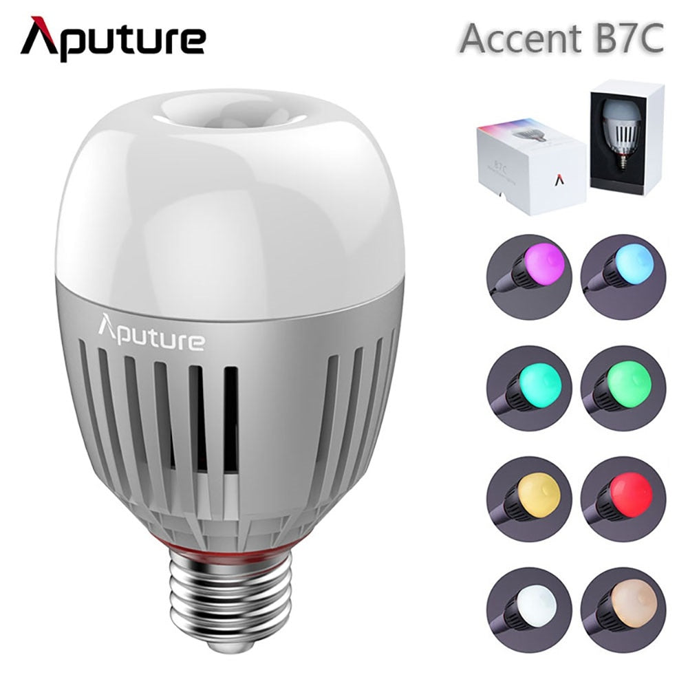 Aputure Accent B7c 7W LED Smart Light Bulb RGBWW CRI 95+ TLCI 96+ 2000k-10000K Adjustable 0-100% Stepless APP Control/Battery