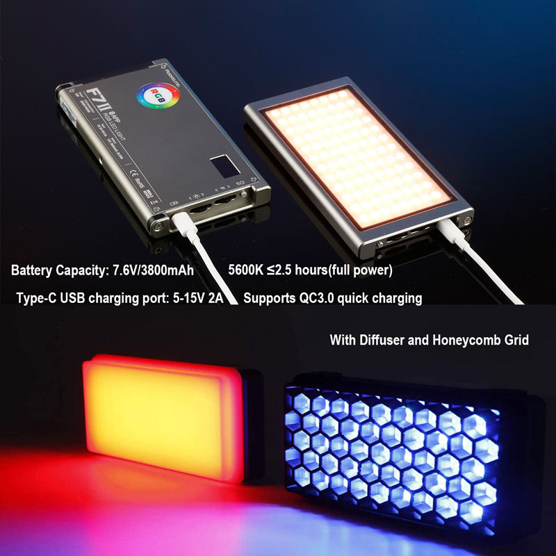 Falcon Eyes F7 II RGB On Camera Video Light 12W APP Control Magnetic LED Fill Lamp with Scene Effects Modes with Honeycomb Grid