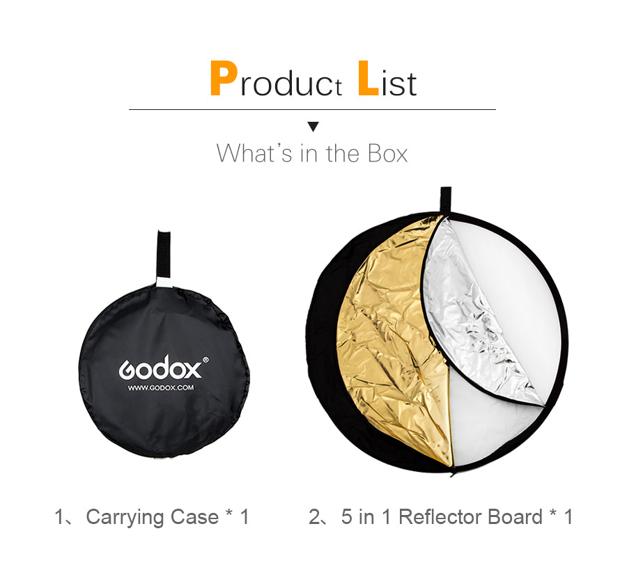Godox 5in1 80cm 110cm 100x150cm 150x200cm Silver White Gold Portable Collapsible Light Round Photography Reflector for Studio