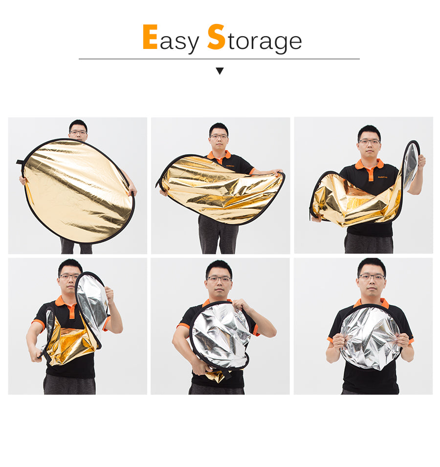 Godox 5in1 80cm 110cm 100x150cm 150x200cm Silver White Gold Portable Collapsible Light Round Photography Reflector for Studio