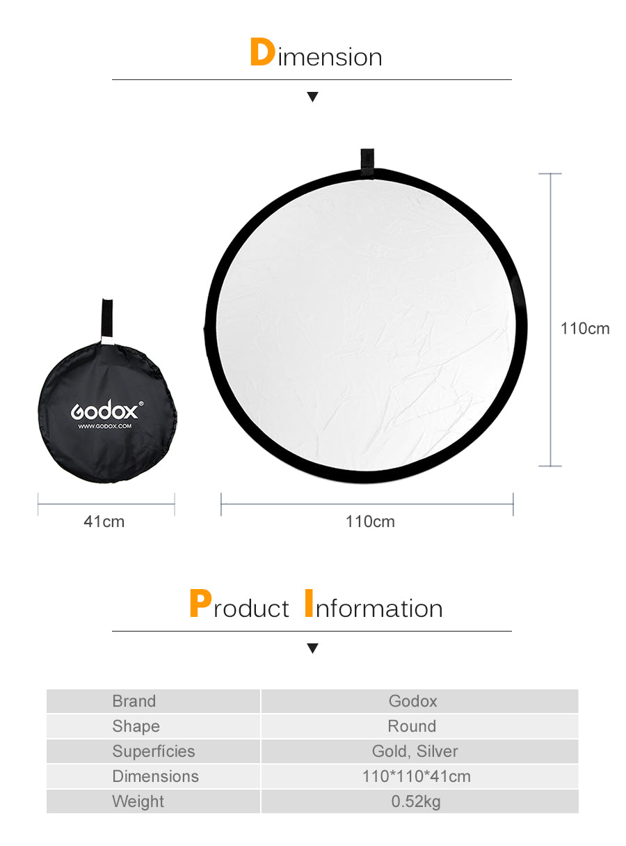 Godox 60x90cm 80cm 110cm 100x150cm 150x200cm 2 in 1 Collapsible Light Round Photography Reflector for Studio Multi Photo Disc