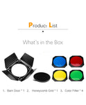 Godox BD-04 Barn Door + Honeycomb Grid + 4 Color Filter for Standard Reflector