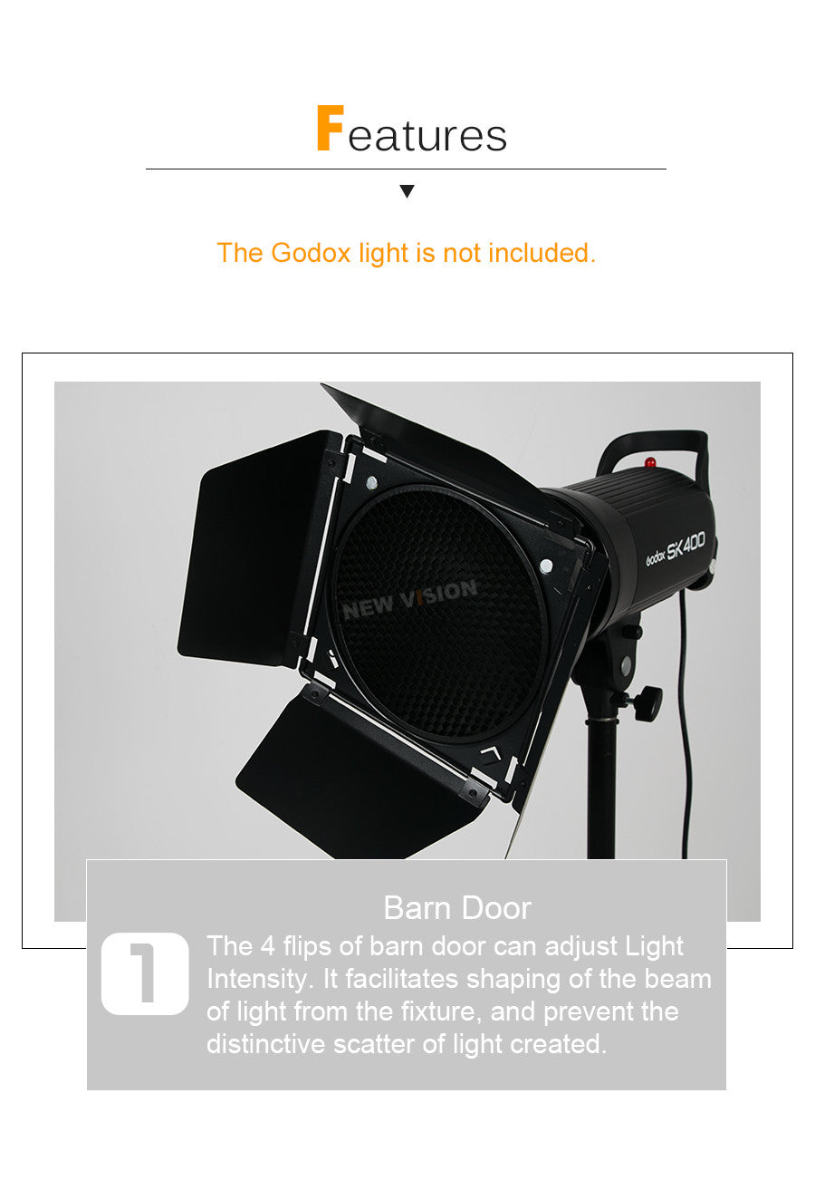Godox BD-04 Barn Door + Honeycomb Grid + 4 Color Filter for Standard Reflector