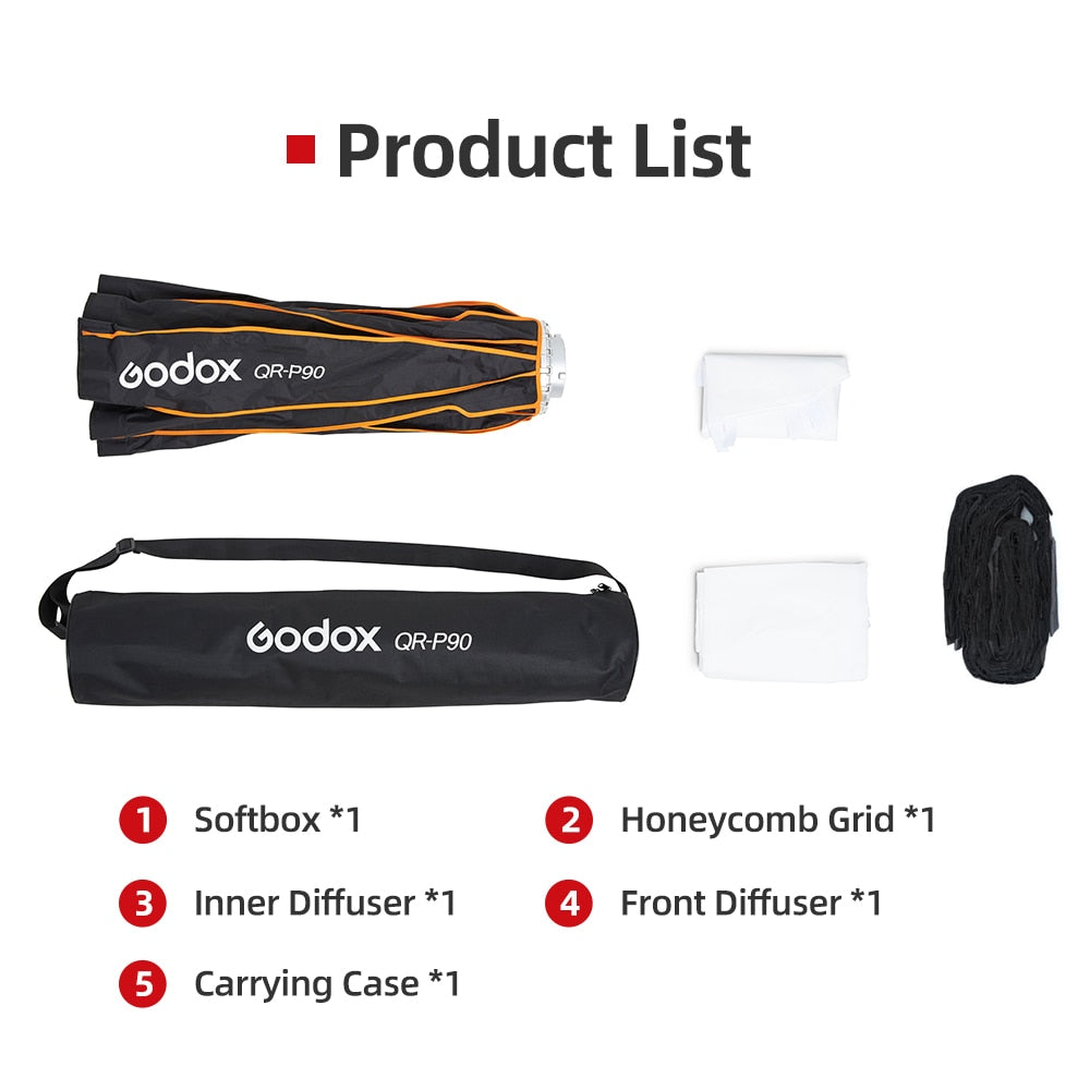 Godox QR-P70 70CM QR-P90 90CM QR-P120 120CM Quickly Release Parabolic Deep Softbox +Honeycomb Grid for Bowens Mount Studio Flash