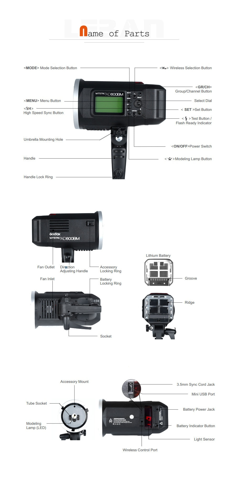 Godox Wistro AD600BM Bowens Mount HSS 1/8000s Outdoor Flash with 2.4G X System Build-in 8700mAh Li-on Battery Free Bag