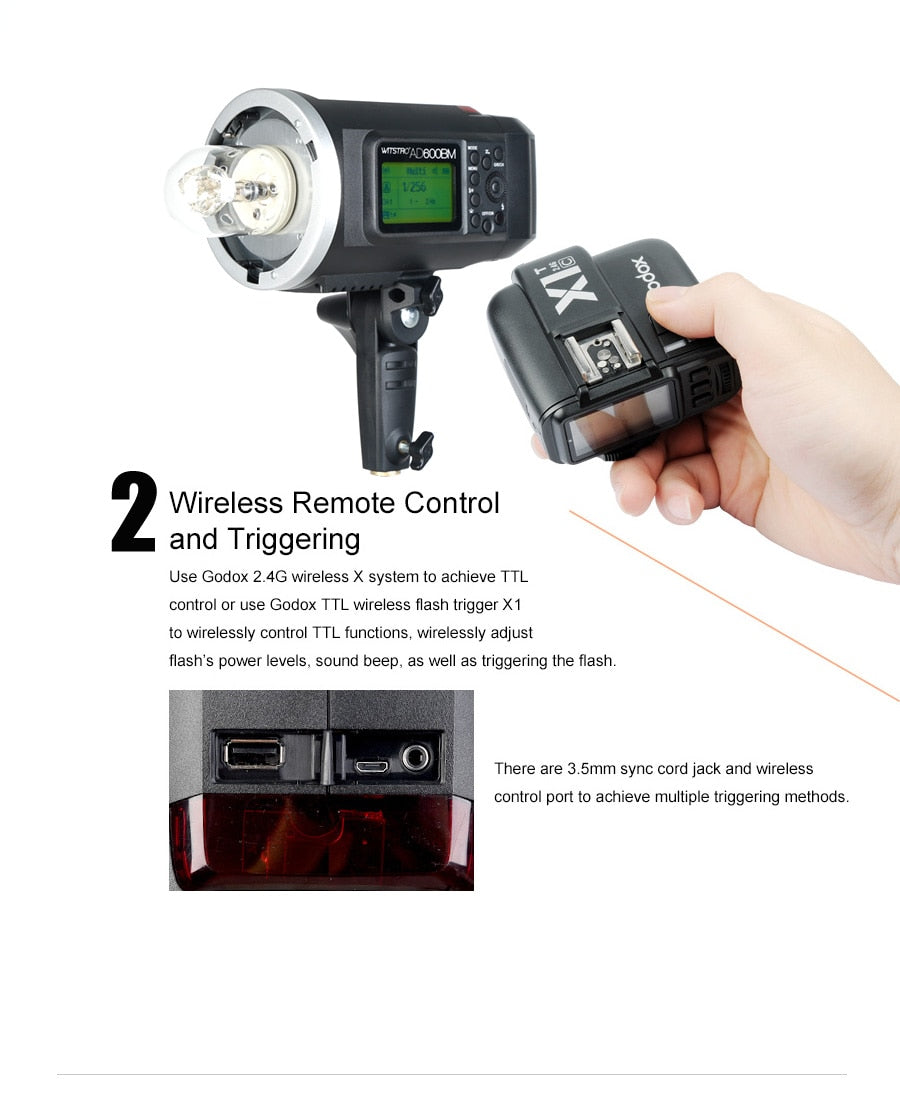 Godox Wistro AD600BM Bowens Mount HSS 1/8000s Outdoor Flash with 2.4G X System Build-in 8700mAh Li-on Battery Free Bag