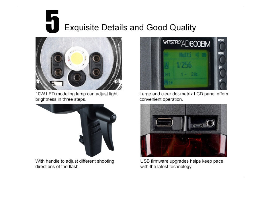 Godox Wistro AD600BM Bowens Mount HSS 1/8000s Outdoor Flash with 2.4G X System Build-in 8700mAh Li-on Battery Free Bag