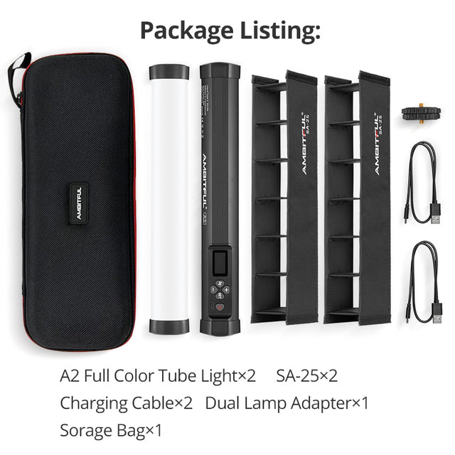 AMBITFUL A2 RGB 2500-8500K RGB LED Video Stick Tube Light, CRI 95+ TLCI 97 +,Built-in APP Lithium Battery Magnetic Function