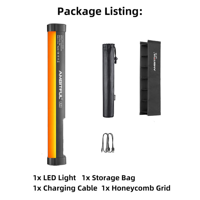 AMBITFUL A2 RGB 2500-8500K RGB LED Video Stick Tube Light, CRI 95+ TLCI 97 +,Built-in APP Lithium Battery Magnetic Function