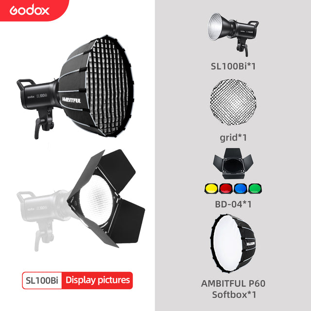 Godox SL100Bi 100W 2800-6500K White Yellow Version LCD Panel LED Video Light Continuous Output Bowens Mount Studio Light