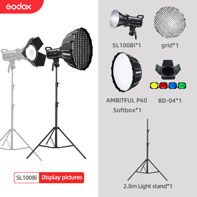 Godox SL100Bi 100W 2800-6500K White Yellow Version LCD Panel LED Video Light Continuous Output Bowens Mount Studio Light