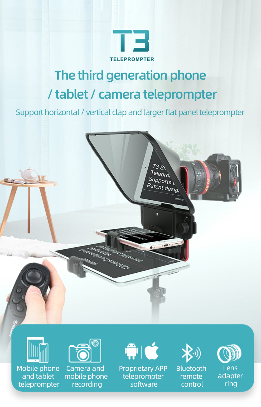 Bestview T3 Big Screen Prompter Professional Interview Teleprompter Anchorman Host for DSLR For iPad Smartphone video prompter