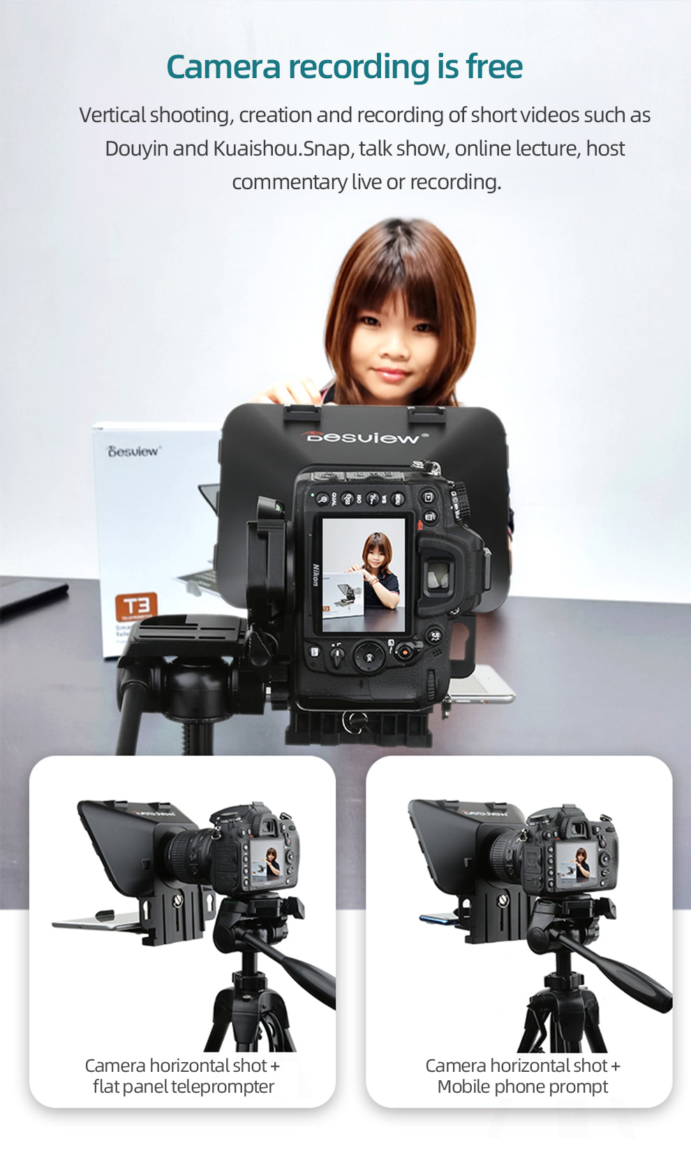 Bestview T3 Big Screen Prompter Professional Interview Teleprompter Anchorman Host for DSLR For iPad Smartphone video prompter