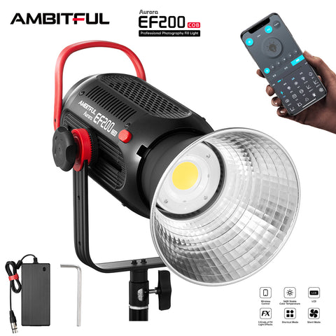 AMBITFUL EF200 COB 200W LED Video Light 5600K LED Continuous Lighting ,CRI 95+,TLCI 97+,Built-in APP ,79000lux@ 1m, Bowens Mount