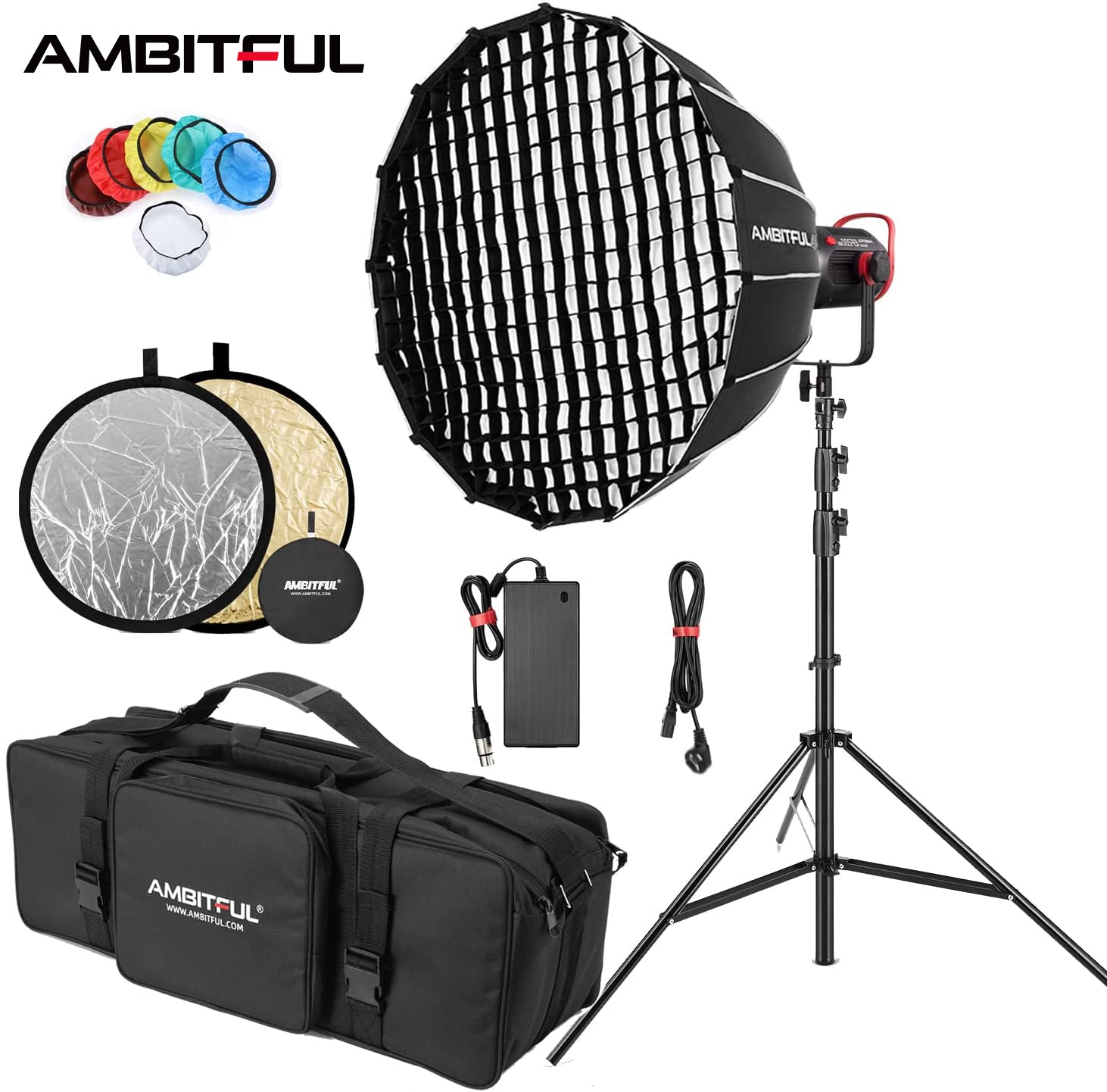 AMBITFUL EF200 5600K LED Continuous Video Lighting + 70cm Quick Deep Softbox +2.8M Air Cushioned Light Stand Kit