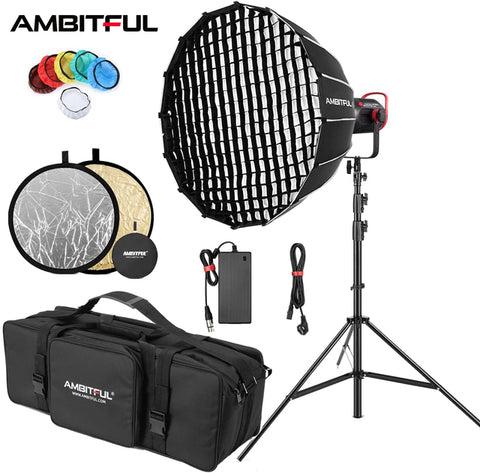 AMBITFUL EF200 5600K LED Continuous Video Lighting + 70cm Quick Deep Softbox +2.8M Air Cushioned Light Stand Kit