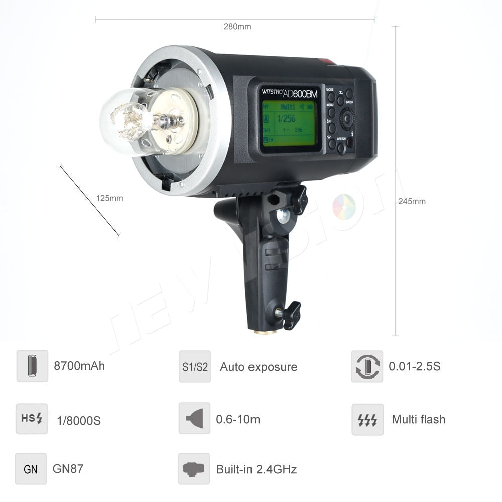 Godox Wistro AD600BM Bowens Mount HSS 1/8000s Outdoor Flash with 2.4G X System Build-in 8700mAh Li-on Battery Free Bag
