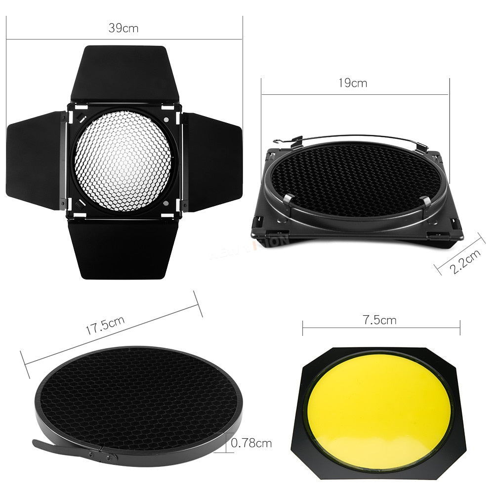 Godox BD-04 Barn Door + Honeycomb Grid + 4 Color Filter for Standard Reflector